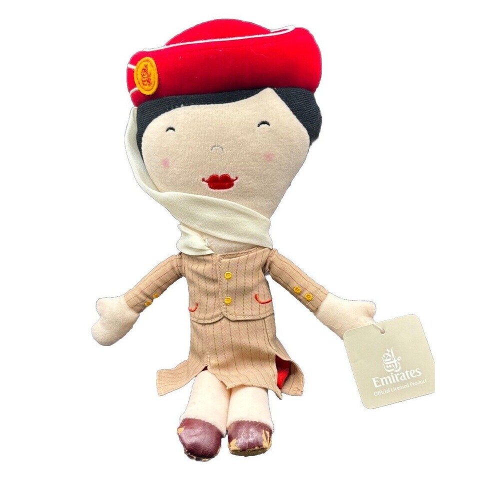 Emirates Little Travelers Asian Cabin Crew Rag Doll 13.5” Plush  NWT  Some Wear